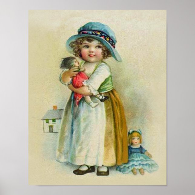 Vintage Little Girl Chubby Cheeks Hat Dolls Poster (Front)