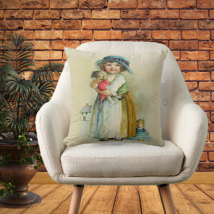 Vintage Little Girl Chubby Cheeks Hat Dolls Throw Pillow