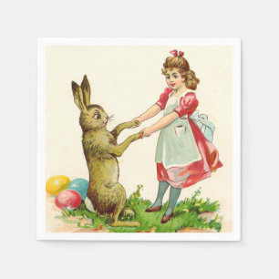 Vintage Little Girl Dance with Bunny Easter Egg Napkin