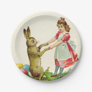 Vintage Little Girl Dance with Bunny Easter Egg Paper Plate