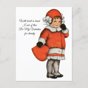 Vintage Little Girl Heart in Hand Valentine Postcard