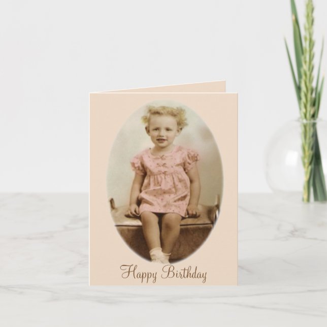 Vintage little girl in pink dress birthday card (Front)