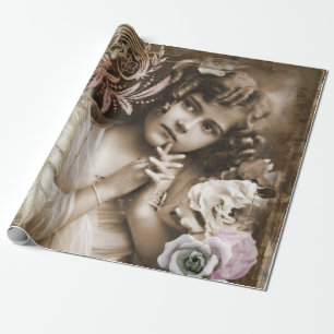 Vintage Little Girl Matte Wrapping Paper, 30" x 6' Paper