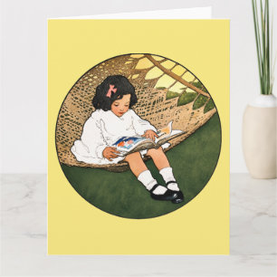 Vintage Little Girl Reading in a Hammock Card