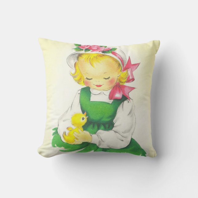 Vintage Little Girl Retro Cute Throw Pillow (Front)