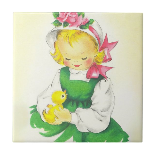 Vintage Little Girl Retro Cute Tile (Front)