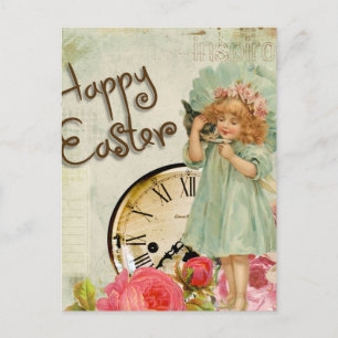 Vintage Little Girl Roses Easter Postcard