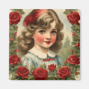 Vintage little girl with roses magnet