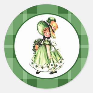 Vintage Little Irish Girl St. Patrick's Day Classic Round Sticker