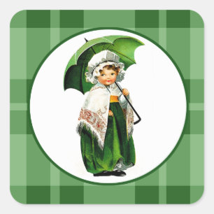 vintage Little Irish Girl St.Patrick's Day Square Sticker