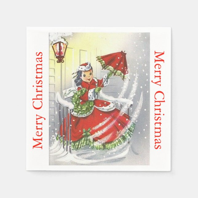 Vintage Little Miss Christmas Napkin (Front)