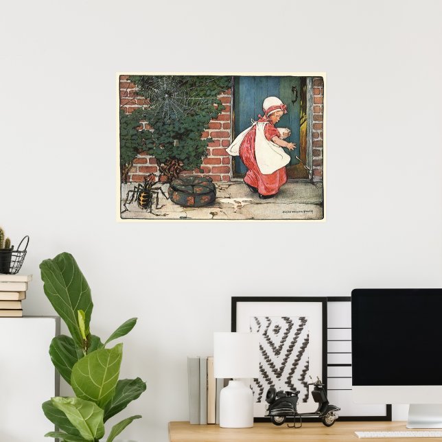 Vintage Little Miss Muffet Spider Nursery Rhyme Poster (Home Office)