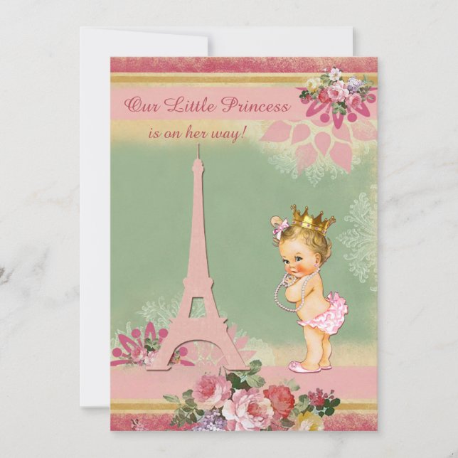 Vintage Little Princess Eiffel Tower Baby Shower Invitation (Front)