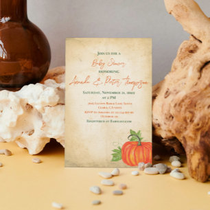 Vintage Little Pumpkin Orange Greenery Baby Shower Invitation
