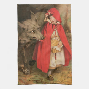 Vintage Little Red Riding Hood and Big Bad Wolf Kitchen Towel