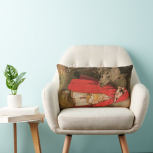 Vintage Little Red Riding Hood and Big Bad Wolf Lumbar Pillow