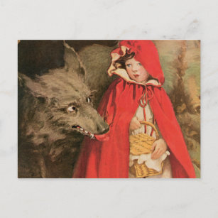 Vintage Little Red Riding Hood and Big Bad Wolf Postcard