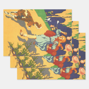 Vintage Little Red Riding Hood, Dog and Balloons Wrapping Paper Sheet