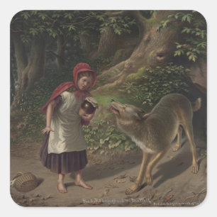 Vintage Little Red Riding Hood Fairy Tale Art Square Sticker