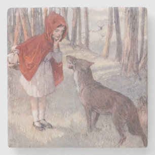 Vintage Little Red Riding Hood Storybook Stone Coaster