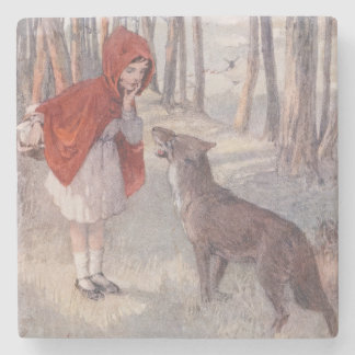 Vintage Little Red Riding Hood Storybook Stone Coaster