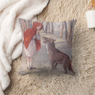 Vintage Little Red Riding Hood Storybook Throw Pillow
