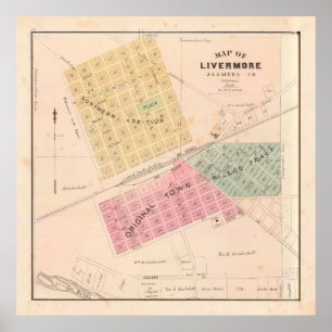 Vintage Livermore CA Map (1878) Poster