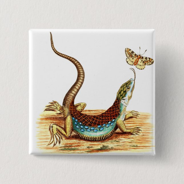 Vintage Lizard 2 Inch Square Button (Front)