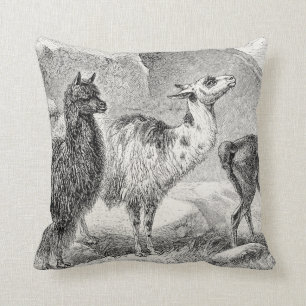 Vintage Llama Alpaca Template Llamas Alpacas Throw Pillow
