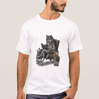 Vintage Lobo Solitario Wolf Reading book T-Shirt