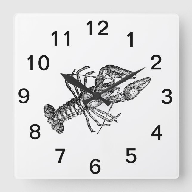 Vintage Lobster #1 Drawing Square Wall Clock (Front)