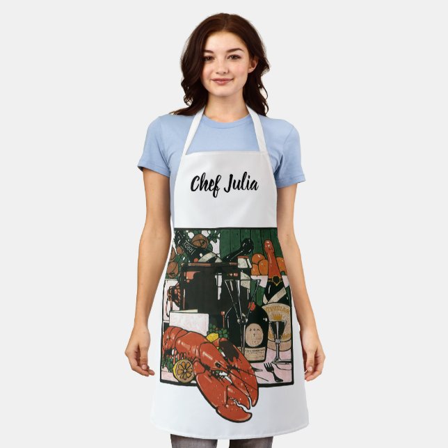 Vintage Lobster Champagne; Fancy Elegant Party Apron (Worn)