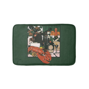 Vintage Lobster Champagne, Fancy Elegant Party Bath Mat