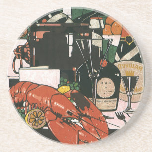 Vintage Lobster Champagne; Fancy Elegant Party Coaster