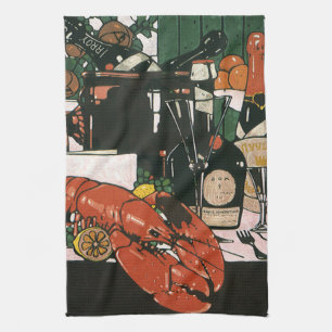 Vintage Lobster Champagne; Fancy Elegant Party Kitchen Towel