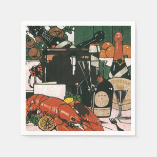 Vintage Lobster Champagne; Fancy Elegant Party Napkin