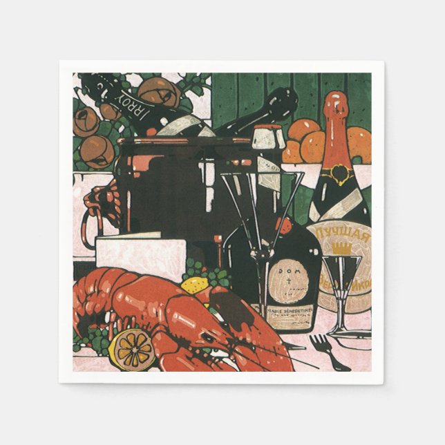 Vintage Lobster Champagne; Fancy Elegant Party Napkin (Front)