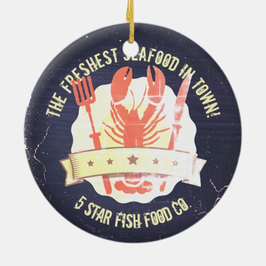 vintage lobster fork knife chalkboard Christmas Ceramic Ornament