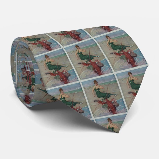 Vintage Lobster Guitar Serenade Illustration Tie (Rolled)