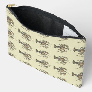 Vintage Lobster Illustration: Coastal Damask Accessory Pouch