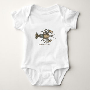 Vintage Lobster Illustration: Coastal Damask  Baby Bodysuit