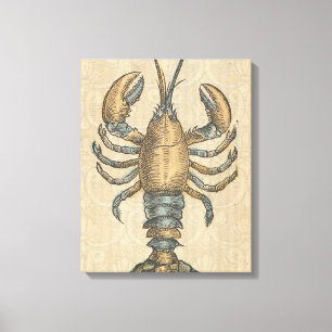 Vintage Lobster Illustration: Coastal Damask  Canvas Print