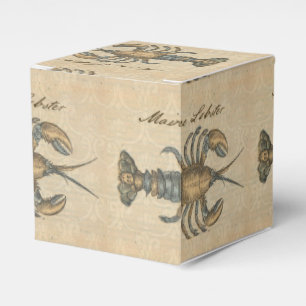 Vintage Lobster Illustration: Coastal Damask  Favor Box