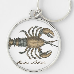Vintage Lobster Illustration: Coastal Damask  Keychain