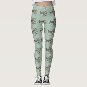 Vintage Lobster Illustration: Coastal Damask Leggings