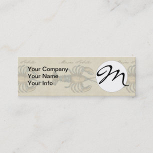 Vintage Lobster Illustration: Coastal Damask  Mini Business Card
