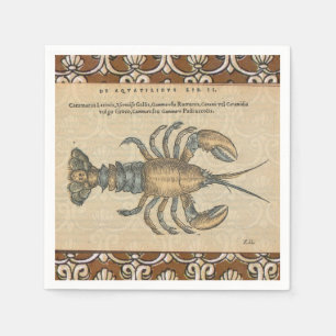 Vintage Lobster Illustration: Coastal Damask Napkin