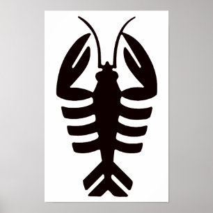 Vintage Lobster in Black, Art Deco Seafood Poster