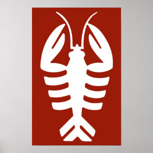 Vintage Lobster in White, Art Deco Seafood Poster