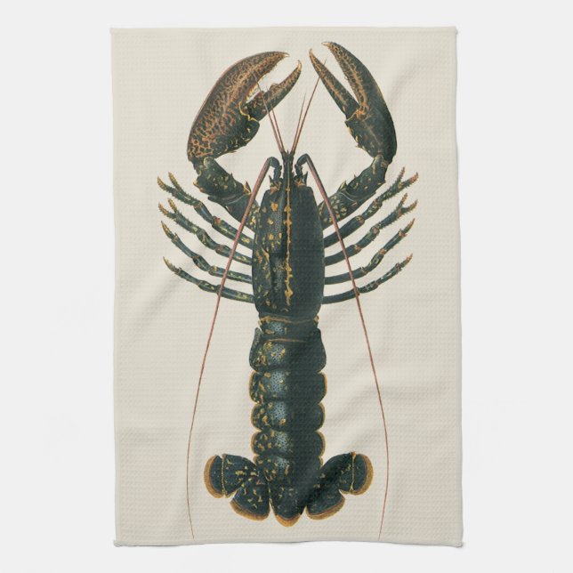 Vintage Lobster, Marine Ocean Life Crustacean Kitchen Towel (Vertical)